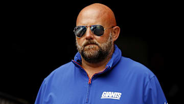 Sep 7, 2025; Landover, Maryland, USA; The New York Giants head coach Brian Daboll enters the field before the game against the Washington Commanders at Northwest Stadium. Mandatory Credit: Peter Casey-Imagn Images
