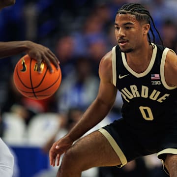 Purdue Boilermakers guard C.J. Cox (0) defends during the first half