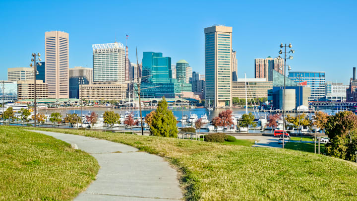 Baltimore’s Inner Harbor, as seen from Federal Hill, reflects the city’s appeal for young professionals.