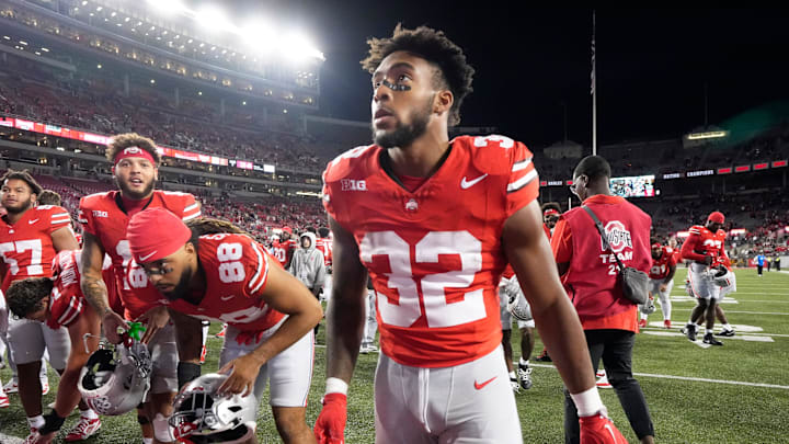 Sept. 7, 2024; Columbus, Ohio, USA;
Ohio State Buckeyes running back TreVeyon Henderson (32) leaves the field following an NCAA Division I football game against Western Michigan on Saturday at Ohio Stadium.