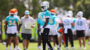 Jun 5, 2024; Miami Gardens, FL, USA; Miami Dolphins cornerback Cam Smith (24) works out during mandatory minicamp at Baptist Health Training Complex. Mandatory Credit: Sam Navarro-Imagn Images