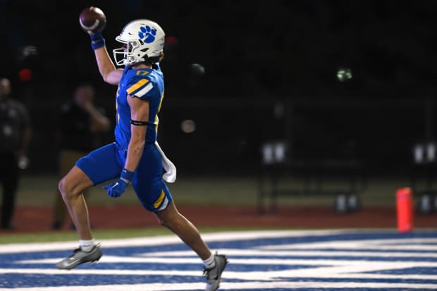 Frenship's Leyton Stone scores against Lubbock-Cooper in a Texas high school football game on Sept. 1, 2023 in Wolfforth.