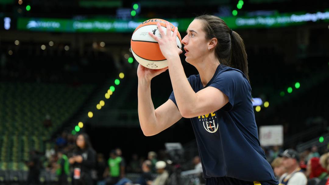 Jul 28, 2026; Seattle, Washington, USA; Indiana Fever guard Caitlin Clark (22) during warmups before the game against the Seattle Storm at Climate Pledge Arena. Mandatory Credit: Steven Bisig-Imagn Images