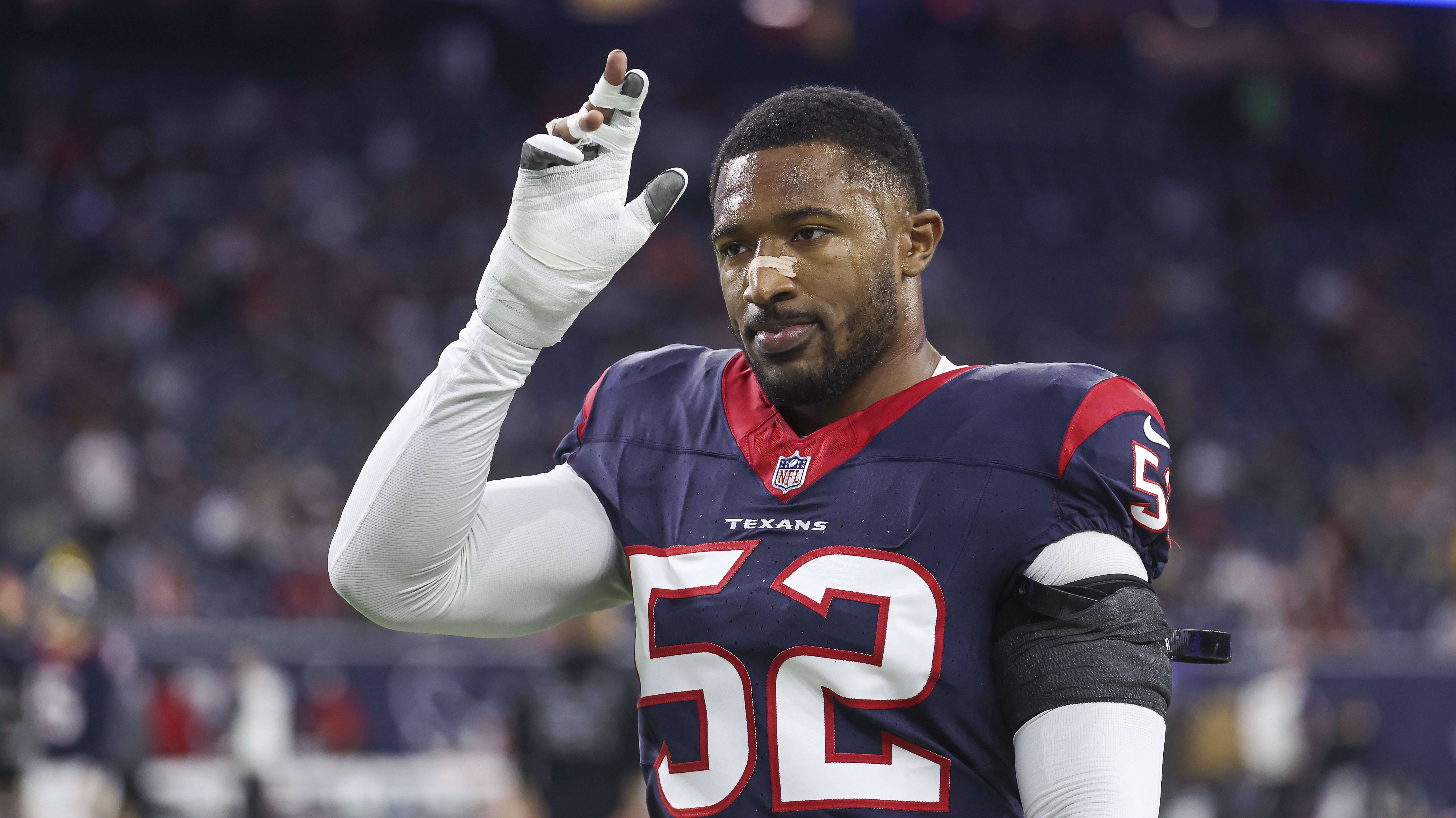 Dec 24, 2023; Houston, Texas, USA; Houston Texans defensive end Jonathan Greenard (52) walks off the