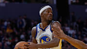 Oct 28, 2025; San Francisco, California, USA; Golden State Warriors forward Jimmy Butler III (10) passes the basket ball against LA Clippers forward Kawhi Leonard (2) during the fourth quarter at Chase Center. Mandatory Credit: Neville E. Guard-Imagn Images