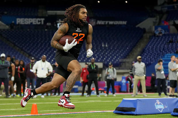 Miami running back Damien Martinez (RB22) during the 2025 NFL Combine at Lucas Oil Stadium. Miami running back Damien Martinez (RB22) during the 2025 NFL Combine at Lucas Oil Stadium.