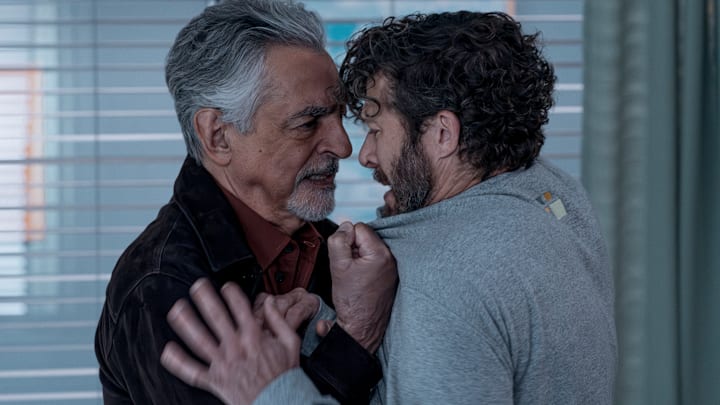 L-R: Joe Mantegna as David Rossi and Zach Gilford as Elias Voit in Criminal Minds: Evolution, episode 2, season 18 streaming on Paramount+, 2025. Photo Credit: Michael Yarish/Paramount+