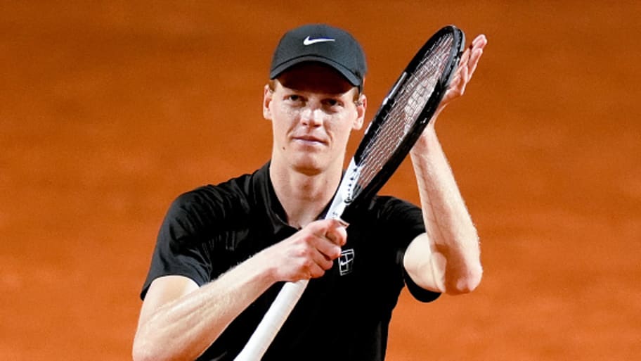 Jannik Sinner celebrates winning a match at the Italian Open. | Giuseppe Maffia/NurPhoto