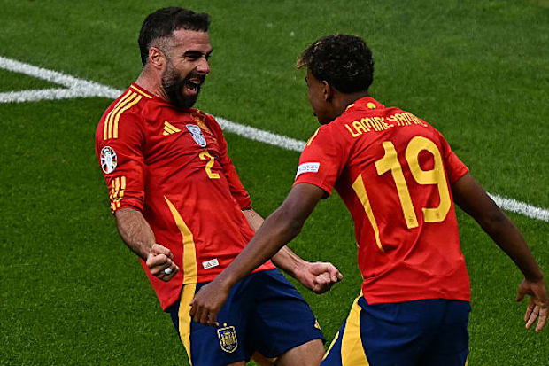Dani Carvajal and Lamine Yamal for Spain. Dani Carvajal and Lamine Yamal for Spain.
