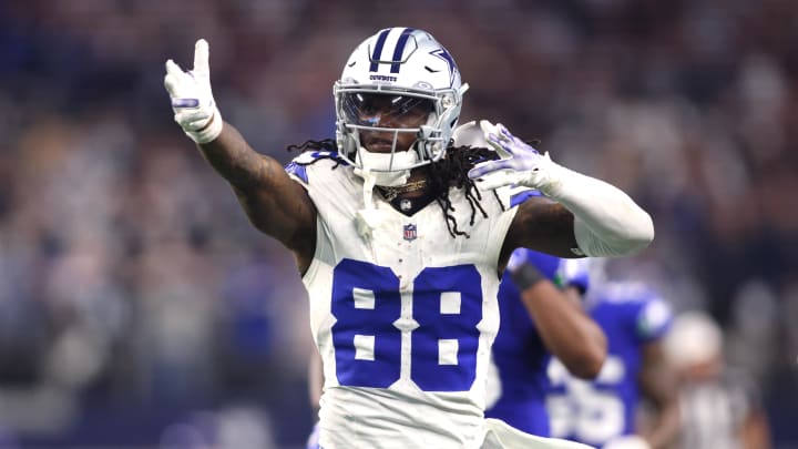 Nov 30, 2023; Arlington, Texas, USA; Dallas Cowboys wide receiver CeeDee Lamb (88) celebrates during the second half against the Seattle Seahawks at AT&T Stadium. Mandatory Credit: Tim Heitman-USA TODAY Sports