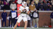 Nov 21, 2024; Atlanta, Georgia, USA; Georgia Tech Yellow Jackets quarterback Aaron Philo (12) drops back to pass against the North Carolina State Wolfpack in the third quarter at Bobby Dodd Stadium at Hyundai Field. Mandatory Credit: Brett Davis-Imagn Images