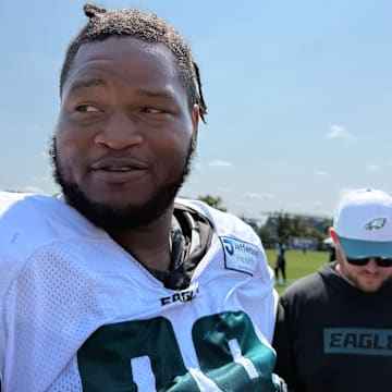 Eagles defensive lineman Jalen Carter spoke to reporters on Day 8 of training camp.