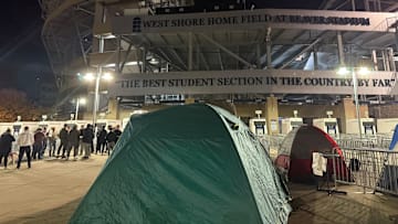 Penn Sate students gather outside Beaver Stadium for the pre-game camp known as Nittanyville ahead of the Nittany Lions' game vs. No. 2 Indiana.