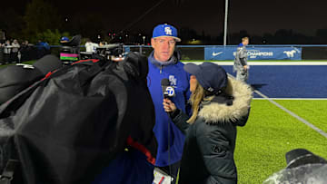 Carson Palmer being interviewed by ABC7 after Santa Margarita defeated Sierra Canyon in the Division 1 quarterfinals.