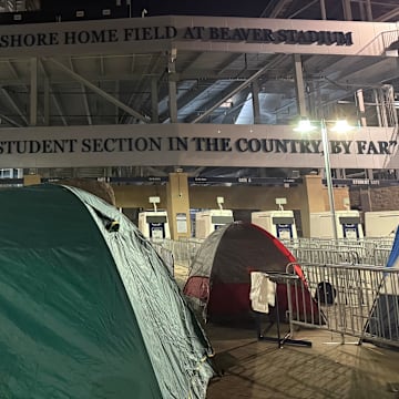 Penn Sate students gather outside Beaver Stadium for the pre-game camp known as Nittanyville ahead of the Nittany Lions' game vs. No. 2 Indiana.