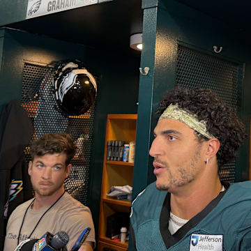 Eagles edge rusher/outside linebacker Jaelan Phillips takes questions for the first time with his new team.