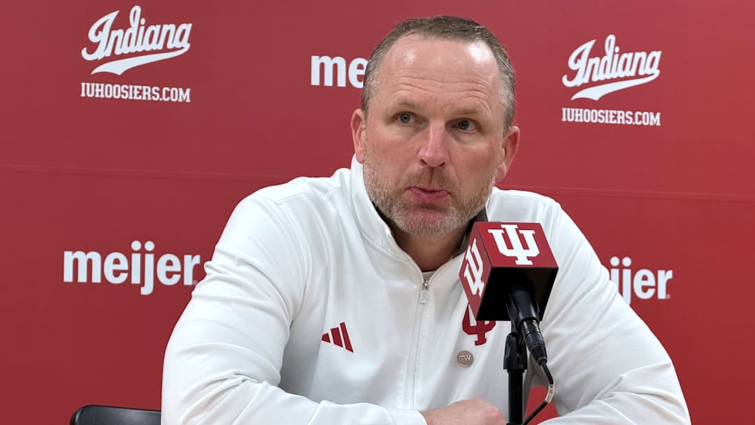 Indiana basketball coach Darian DeVries speaks with media Jan. 10, 2026, after an 83-77 loss to Nebraska at Assembly Hall. Indiana basketball coach Darian DeVries speaks with media Jan. 10, 2026, after an 83-77 loss to Nebraska at Assembly Hall.