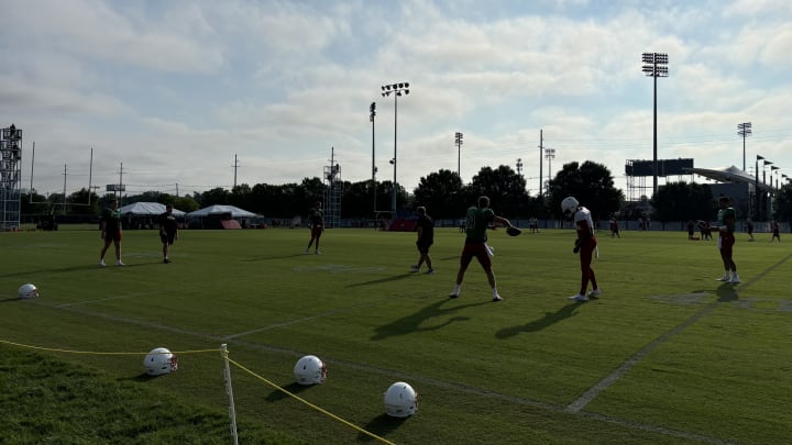 Louisville opens up a practice session during their preseason fall camp.