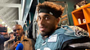 Jaire Alexander answers questions for the first time since joining the Eagles at the trade deadline.