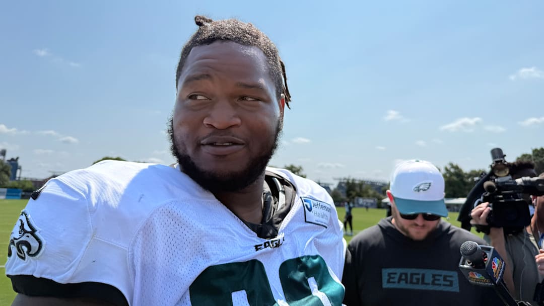 Eagles defensive lineman Jalen Carter spoke to reporters on Day 8 of training camp.