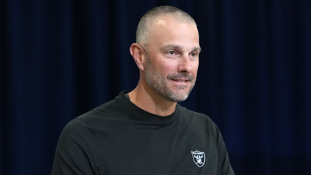 Feb 24, 2026; Indianapolis, IN, USA; Las Vegas Raiders general manager John Spytek speaks at the NFL Scouting Combine at the Indiana Convention Center. Mandatory Credit: Kirby Lee-Imagn Images