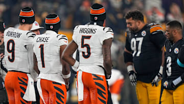Cincinnati Bengals wide receivers Ja'Marr Chase and Tee Higgins during NFL game against the Pittsburgh Steelers