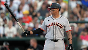 Jul 5, 2025; West Sacramento, California, USA; San Francisco Giants designated hitter Rafael Devers (16) bats during the third inning against the Athletics at Sutter Health Park.