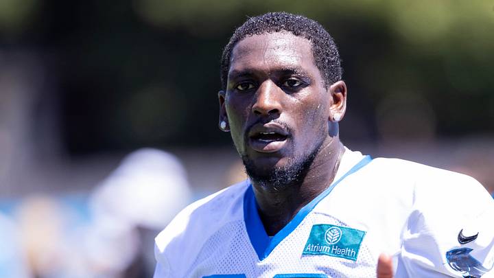 Jul 26, 2025; Charlotte, NC, USA; Carolina Panthers defensive tackle Tershawn Wharton (92) walks off after practice during training camp. Mandatory Credit: Scott Kinser-Imagn Images