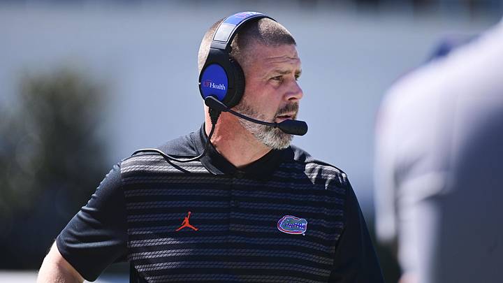 Sep 21, 2024; Starkville, Mississippi, USA; Florida Gators head coach Billy Napier stands on the sidelines during the first quarter of a game against the Mississippi State Bulldogs at Davis Wade Stadium at Scott Field. Mandatory Credit: Matt Bush-Imagn Images