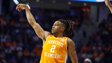 Mar 5, 2025; Oxford, Mississippi, USA; Tennessee Volunteers guard Chaz Lanier (2) looks on after a three-point shot against the Mississippi Rebels during the first half at The Sandy and John Black Pavilion at Ole Miss. Mandatory Credit: Wesley Hale-Imagn Images