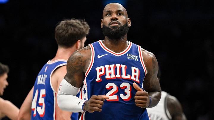 Oct 8, 2026; Brooklyn, New York, USA;  Philadelphia 76ers forward Lebron James (23) during the first half against the Brooklyn Nets at Barclays Center.  Mandatory Credit: John Jones-Imagn Images