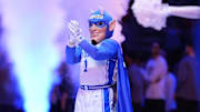 Mar 15, 2025; Charlotte, NC, USA; Duke Blue Devils mascot in the first half of the 2025 ACC Conference Championship game against the Louisville Cardinals at Spectrum Center. Mandatory Credit: Jim Dedmon-Imagn Images