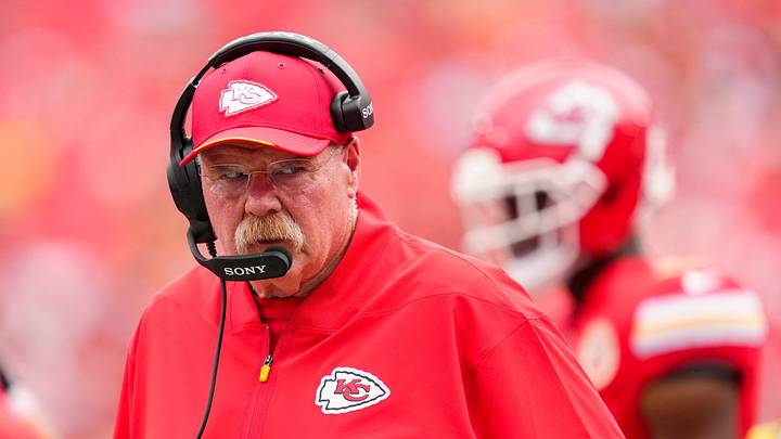 Kansas City Chiefs head coach Andy Reid reacts during the second half against the Los Angeles Rams at Arrowhead Stadium. Mandatory Credit: Jay Biggerstaff-Imagn Images