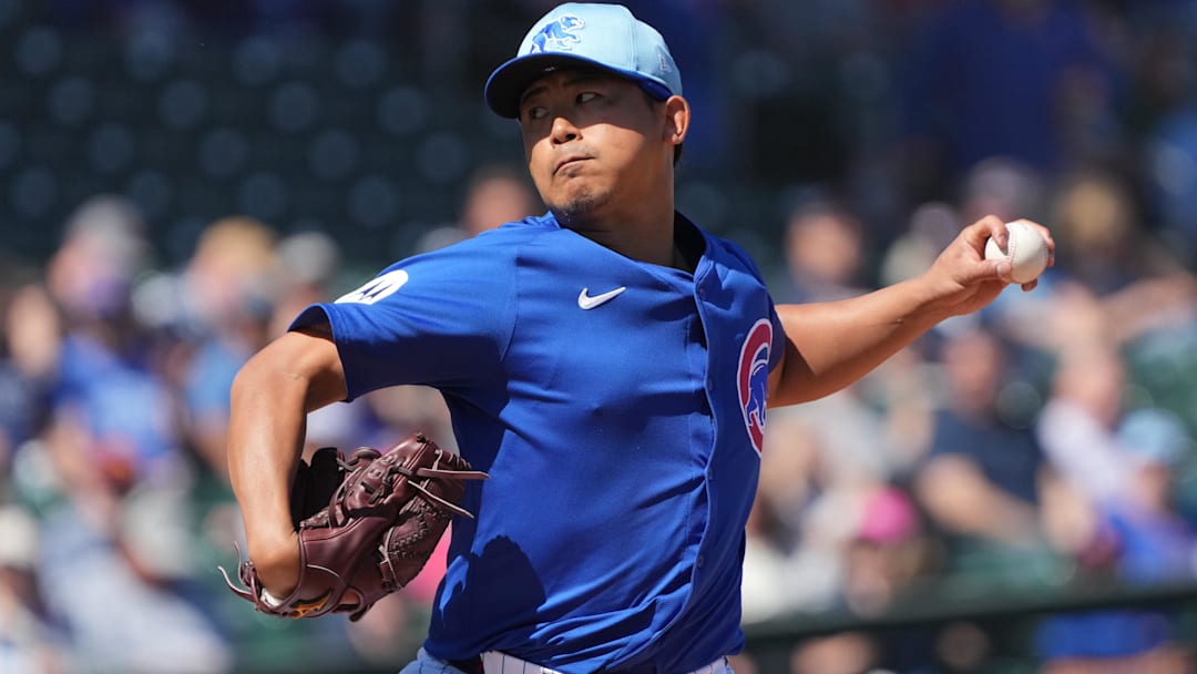 Mar 4, 2025; Mesa, Arizona, USA; Chicago Cubs pitcher Shota Imanaga (18) throws against the San Diego Padres in the first inning at Sloan Park. / Rick Scuteri-Imagn Images Mar 4, 2025; Mesa, Arizona, USA; Chicago Cubs pitcher Shota Imanaga (18) throws against the San Diego Padres in the first inning at Sloan Park. / Rick Scuteri-Imagn Images