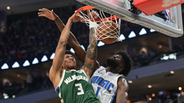 Dec 21, 2023; Milwaukee, Wisconsin, USA; Milwaukee Bucks guard MarJon Beauchamp (3) dunks a basket