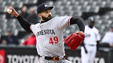 Minnesota Twins pitcher Pablo Lopez throws against the Chicago White Sox during the first inning at Guaranteed Rate Field in Chicago on April 2, 2025.