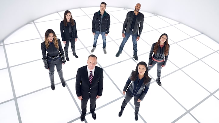 MARVEL AGENTS OF S.H.I.E.L.D. - ABC's "Agents of S.H.I.E.L.D." stars Chloe Bennet as Daisy Johnson, Elizabeth Henstridge as Jemma Simmons, Clark Gregg as Phil Coulson, Jeff Ward as Deke Shaw, Ming-Na Wen as Melinda May, Henry Simmons as Alphonso "Mack" MacKenzie, and Natalia Cordova-Buckley as Elena "Yo-Yo" Rodriguez. (ABC/Mitchell Haaseth)