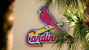 Feb 26, 2021; Jupiter, Florida, USA; A general view of the St. Louis Cardinals logo on the stadium at Roger Dean Stadium during spring training workouts. Mandatory Credit: Jasen Vinlove-Imagn Images