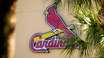 Jupiter, Florida, USA; A view of the St. Louis Cardinals logo at Roger Dean Stadium. Mandatory Credit: Jasen Vinlove-Imagn Images