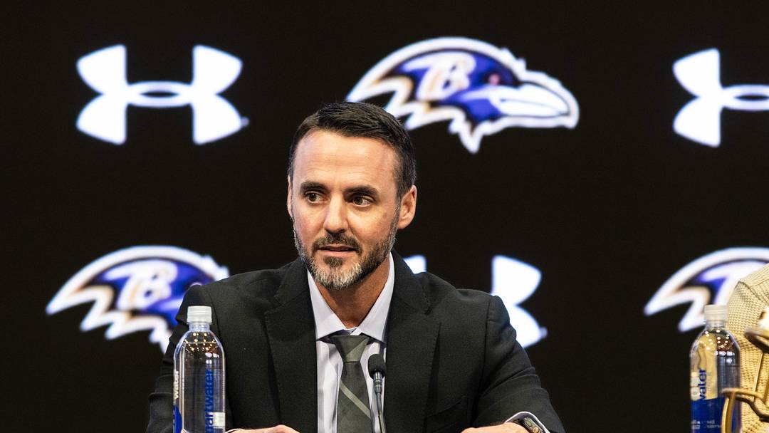 Jan 29, 2026; Owings Mills, MD, USA; Jesse Minter at press conference at Under Armour Performance Center. Mandatory Credit: Lexi Thompson-Imagn Images