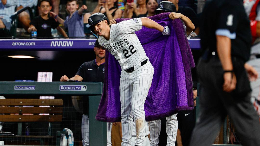 Colorado Rockies star Mickey Moniak celebrates after a home run Colorado Rockies star Mickey Moniak celebrates after a home run