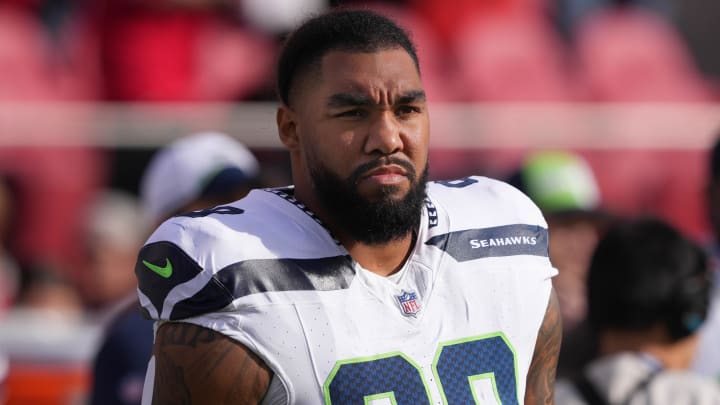 Dec 10, 2023; Santa Clara, California, USA; Seattle Seahawks defensive end Leonard Williams (99) before the game against the San Francisco 49ers at Levi's Stadium. Mandatory Credit: Darren Yamashita-USA TODAY Sports