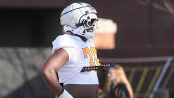 Tennessee offensive lineman David Sanders Jr. (70) during Tennessee football practice, at University of Tennessee, Tuesday, March 25, 2025.