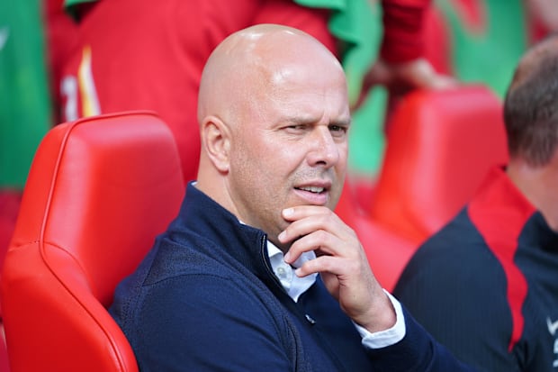 Arne Slot looking on as Liverpool boss