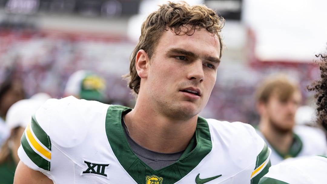 Nov 22, 2025; Tucson, Arizona, USA; Baylor Bears quarterback Sawyer Robertson (13) against the Arizona Wildcats at Casino Del Sol Stadium. Mandatory Credit: Mark J. Rebilas-Imagn Images