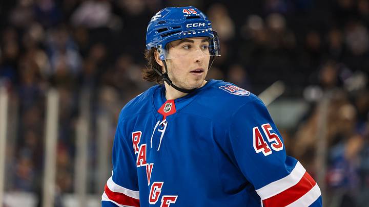 Apr 5, 2026; New York, New York, USA; New York Rangers defenseman Drew Fortescue (45) skates against the Washington Capitals during the second period at Madison Square Garden. Mandatory Credit: Danny Wild-Imagn Images Apr 5, 2026; New York, New York, USA; New York Rangers defenseman Drew Fortescue (45) skates against the Washington Capitals during the second period at Madison Square Garden. Mandatory Credit: Danny Wild-Imagn Images