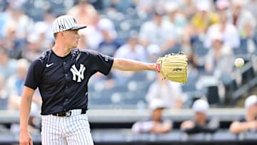 Will Warren takes the mound for the New York Yankees during spring training in 2025.