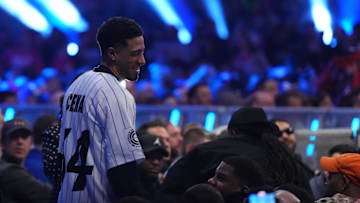 Feb 1, 2025; Indianapolis, IN, USA; Tyrese Haliburton
attends the Men’s Royal Rumble match during the WWE Royal Rumble at Lucas Oil Stadium. Mandatory Credit: Joe Camporeale-Imagn Images