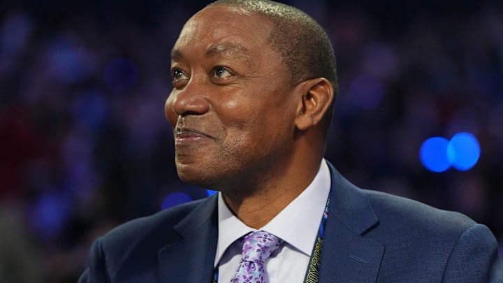Feb 17, 2024; Indianapolis, IN, USA; Former basketball player Isiah Thomas attends NBA All Star Saturday Night at Lucas Oil Stadium. Mandatory Credit: Kyle Terada-Imagn Images Feb 17, 2024; Indianapolis, IN, USA; Former basketball player Isiah Thomas attends NBA All Star Saturday Night at Lucas Oil Stadium. Mandatory Credit: Kyle Terada-Imagn Images