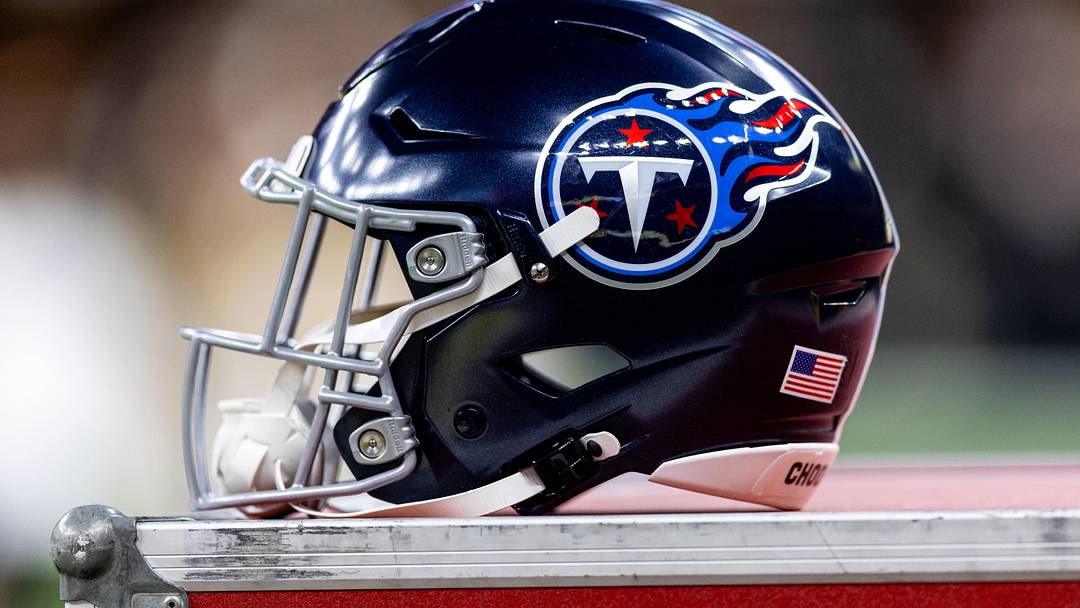Aug 25, 2024; New Orleans, Louisiana, USA;  Detailed view of the Tennessee Titans helmet against the New Orleans Saints during the first half at Caesars Superdome. Mandatory Credit: Stephen Lew-Imagn Images